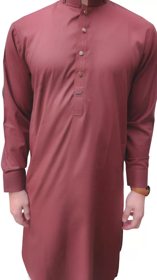 Kurta Pajama | Shalwaar Kameez | Pakistani Indian Traditional Cotton-Blend Men's Wear Set - Burgundy - Image 8