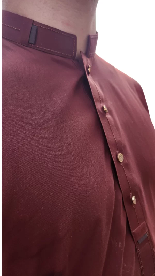 Kurta Pajama | Shalwaar Kameez | Pakistani Indian Traditional Cotton-Blend Men's Wear Set - Burgundy - Image 7
