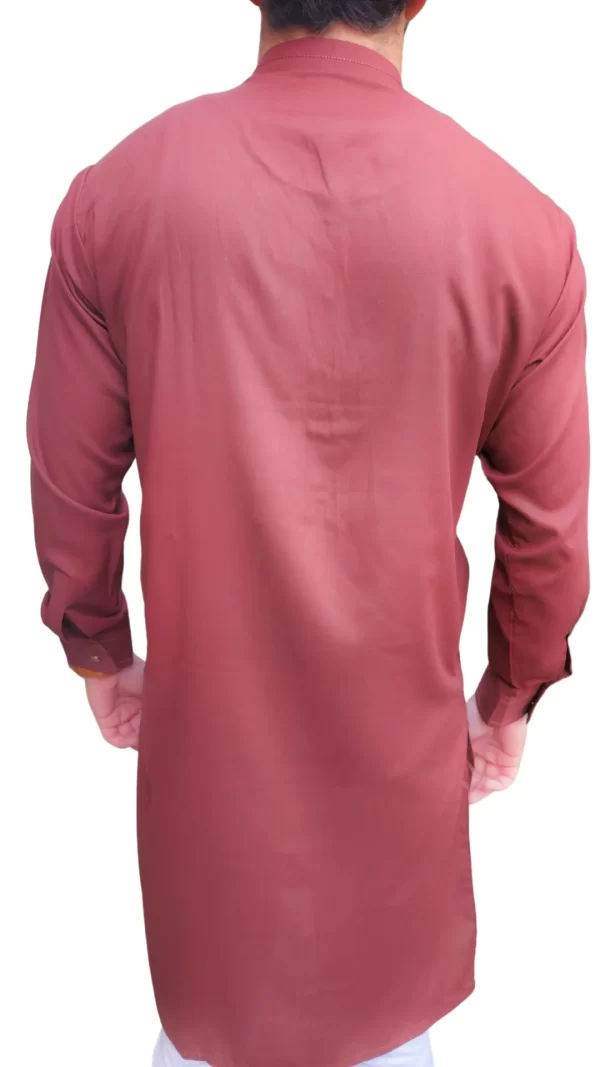 Kurta Pajama | Shalwaar Kameez | Pakistani Indian Traditional Cotton-Blend Men's Wear Set - Burgundy - Image 4