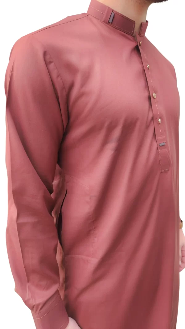Kurta Pajama | Shalwaar Kameez | Pakistani Indian Traditional Cotton-Blend Men's Wear Set - Burgundy - Image 5