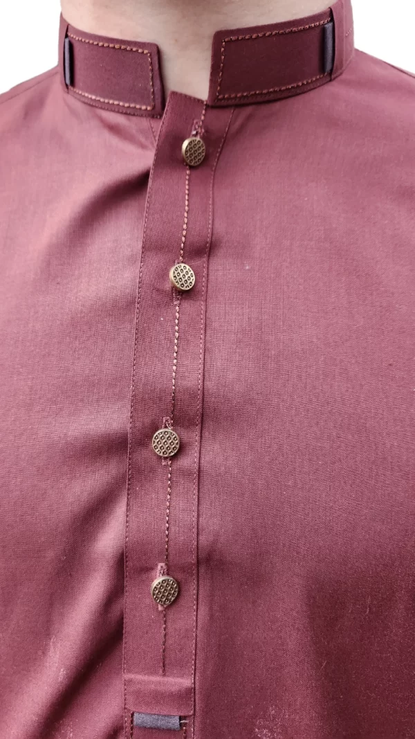Kurta Pajama | Shalwaar Kameez | Pakistani Indian Traditional Cotton-Blend Men's Wear Set - Burgundy - Image 2